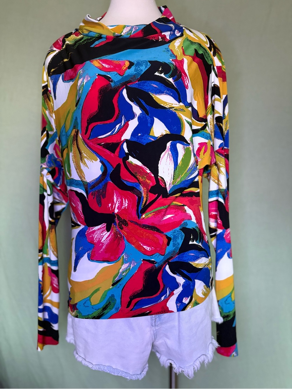 Norma Kamali Multicolor Abstract Floral Long Sleeve Tee